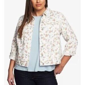 CeCe Women's Floral Print Denim Jean Jacket